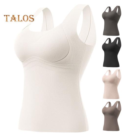 Winter Women Thermal Vest with Chest Pads Seamless Velvet Fast Temperature Lock Heating Slim Fit Elastic Sleeveless Inner Wear Bottoming Tank Top