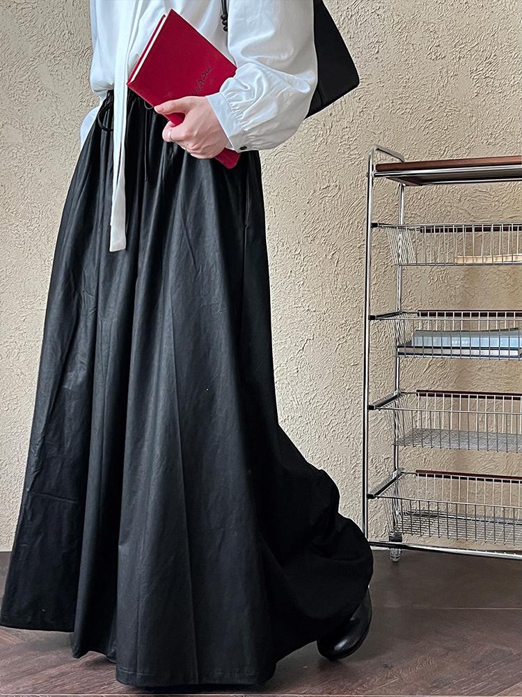 Xitao Solid Color Pu Draped Bandage Skirts GJ1090