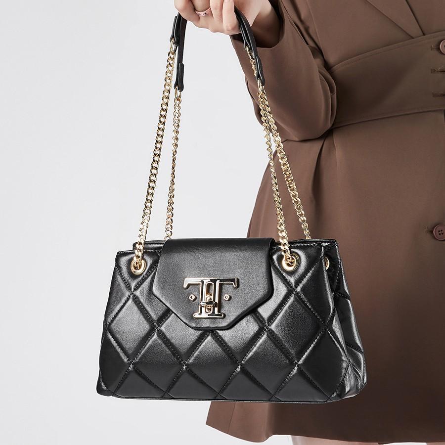 Geantă de damă romb din piele de vacă, geantă de umăr versatilă pentru navetă, geantă crossbody texturată cu lanț