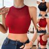 Women Mesh Hollow Out Halter Neck Wireless Ribbed Sports Bra Crop Top