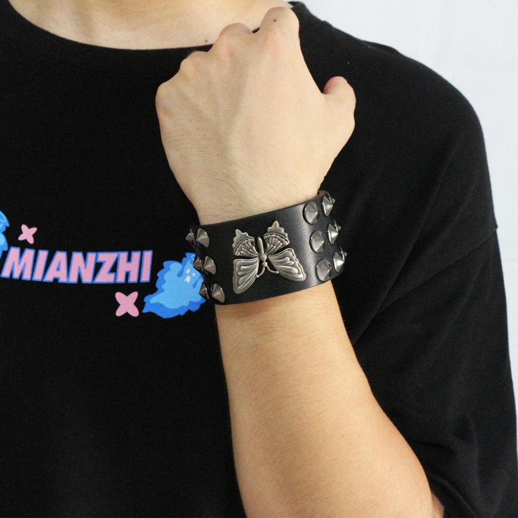 Creative Butterfly Rivet Leather Wristband Bracelet - European American Punk Retro Style
