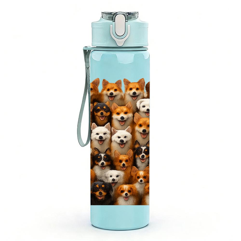 1PC Diverse Puppy Grid Collage 750ml Color Plastic Sports Water Bottle Leakproof Flip Straw Lid For Sports Office Home Use