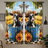 2 Stück Bauernhaus Sonnenblume und Niedliche Kleine Kuh Vorhänge, Rustikaler Pastoraler Stil Stangentasche Fensterbehandlung, Halbtransparentes Polye