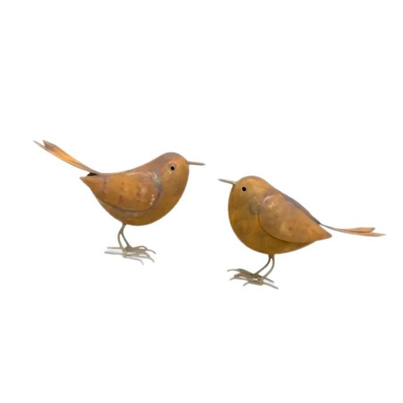 2Pcs Exquisite Decorative Ornament Metal Bird Decorative Ornament Figures Rusty Metal Bird Home Decoration