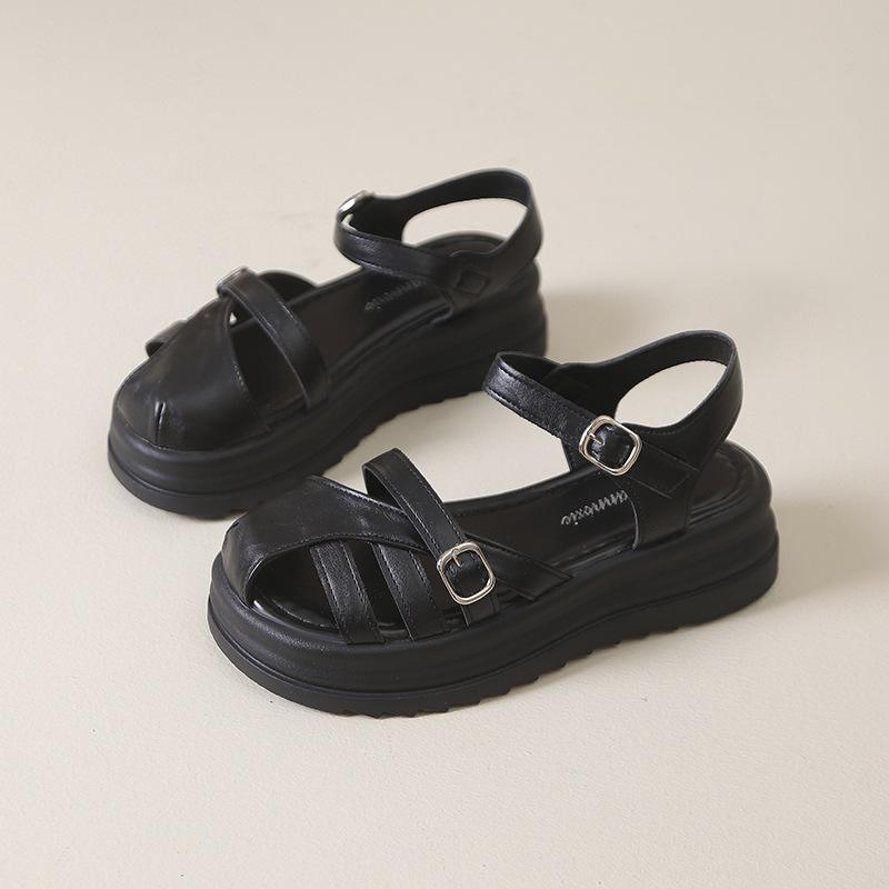 2025 New Summer French Beautiful Thick-soled Bag Head Sandals Women Wear Versatile Roman Shoes with Skirts Pig Cage Shoes