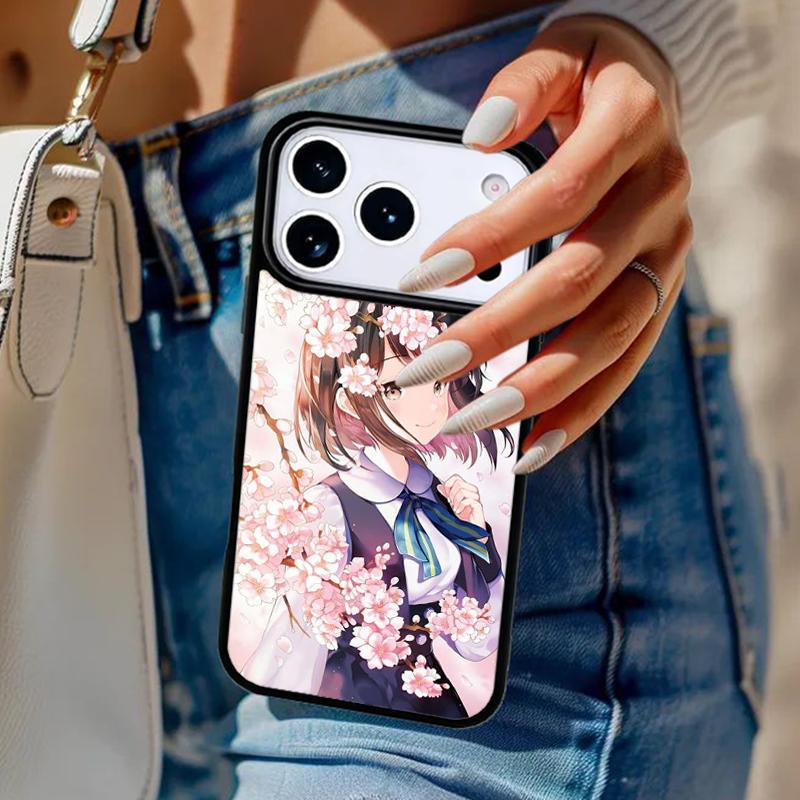 Japanese Sakura Anime Girl Phone Case For iPhone 17 Air 14 15 13 12 Max Cover For Apple 14 15 16 16e 11 Pro Max Plus