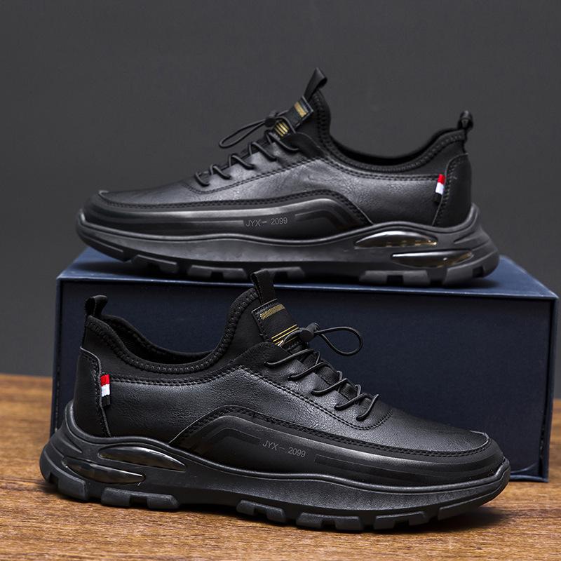 Leather Men's Shoes with Thick Sole Lightweight Trendy and Fashionable Casual Shoes Simple Men's Work Labor Protection Leather Shoes