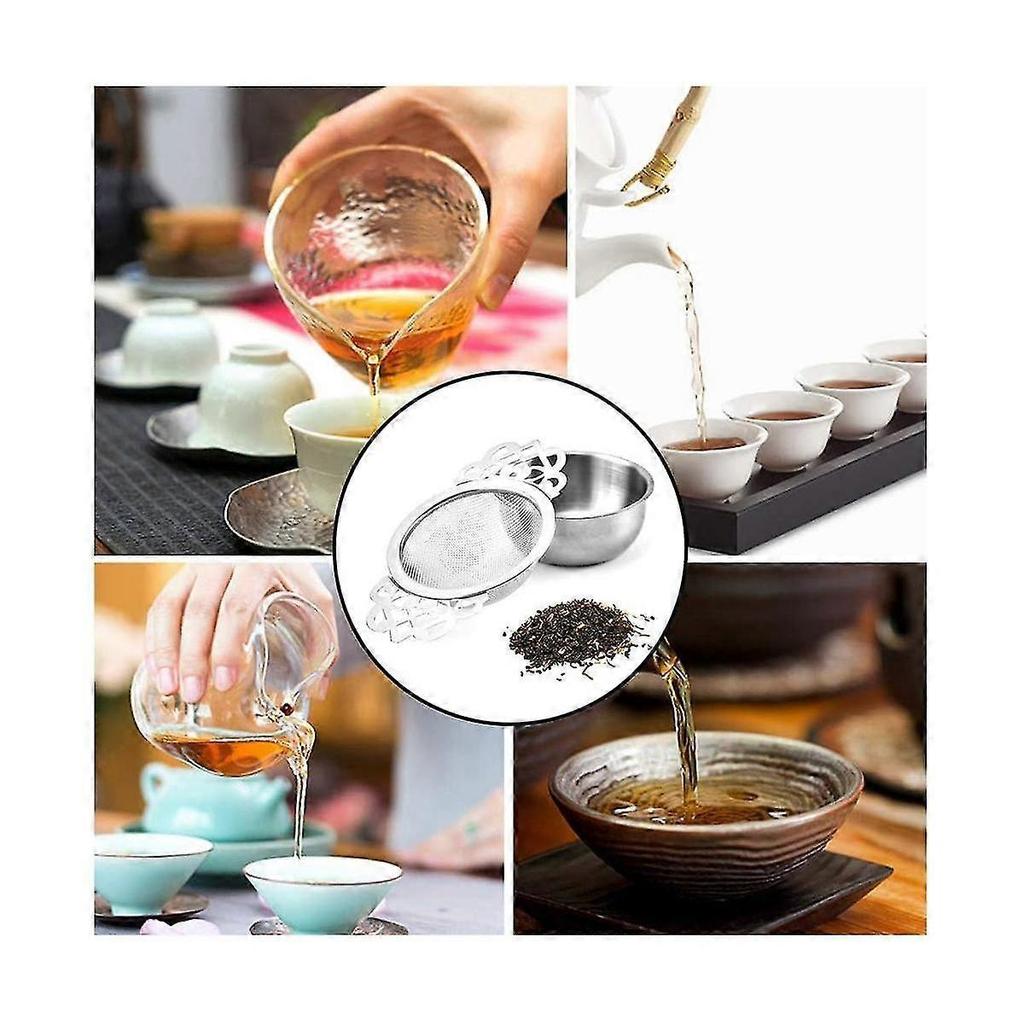 6pack Tea Strainers With Drip Bowl,2.5 Inch Tea Filters For Loose Leaf Tea, Stainless Steel Mesh Te