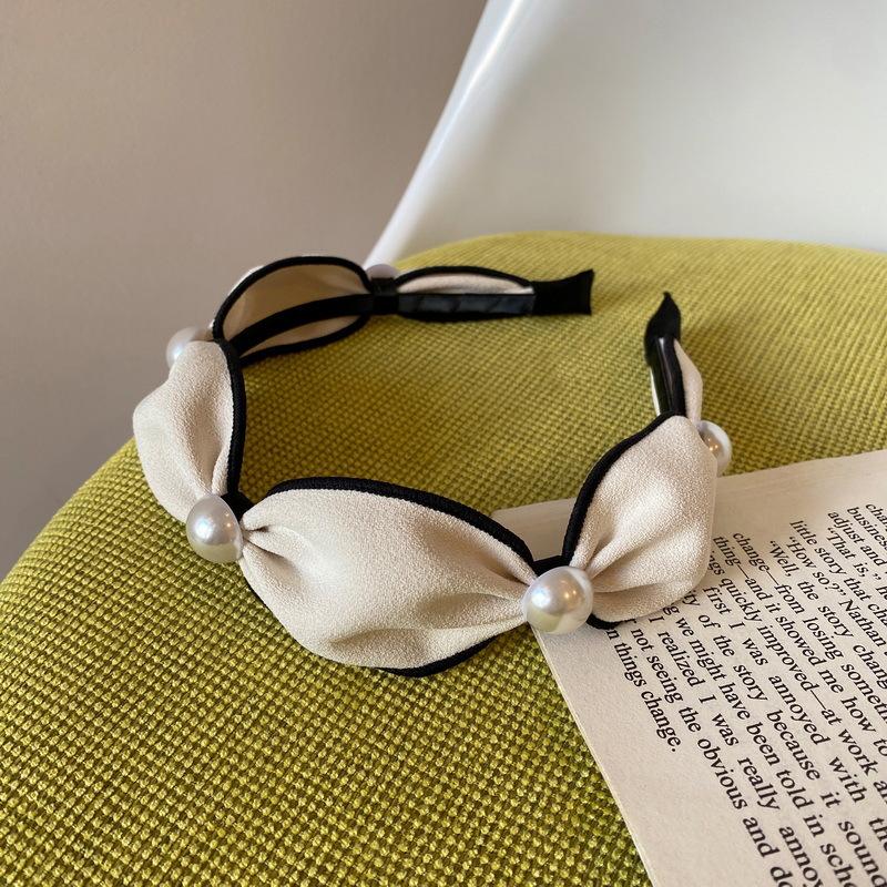 

Korean Woman Pearl Hairbands Elegant Hair Accessories Wide Hair Hoop Bezel Headwear Retro Female Headbands Size fits all