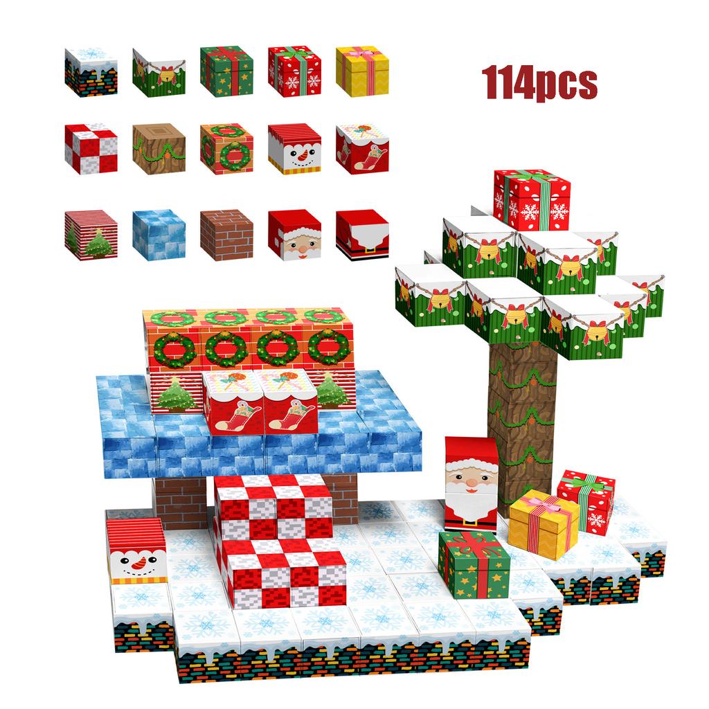 Non-Toxic Christmas Mine World Magnetic Building Blocks Montessori Stem Educational Sensory Toys For Kids Children Diy Christmas Gift