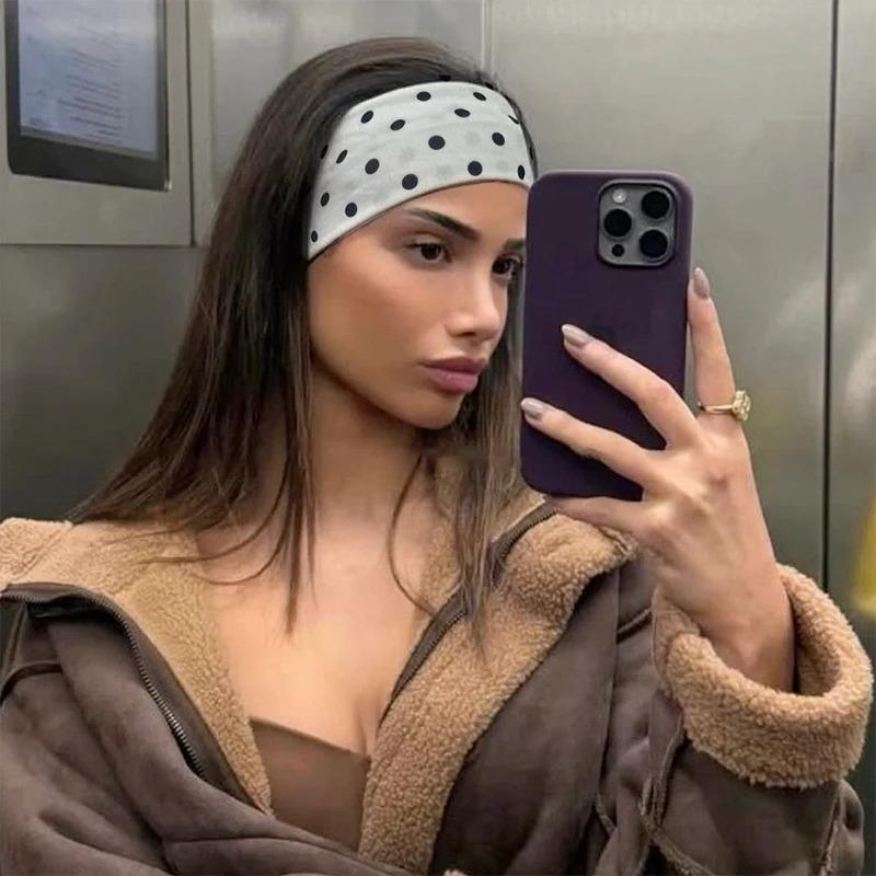 2026 Nová Y2k Látková Čelenka s Puntíky pro Ženu Elegantní Temperament Široký Okraj Gumičky do Vlasů Módní Dívčí Sportovní Čelenka