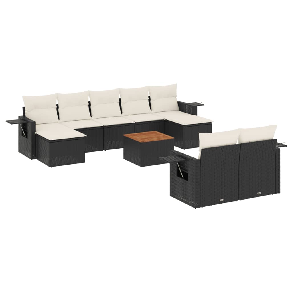 Vidaxl 10-Cz. Garden Lounge Set, Cushions Black Rattan Pe