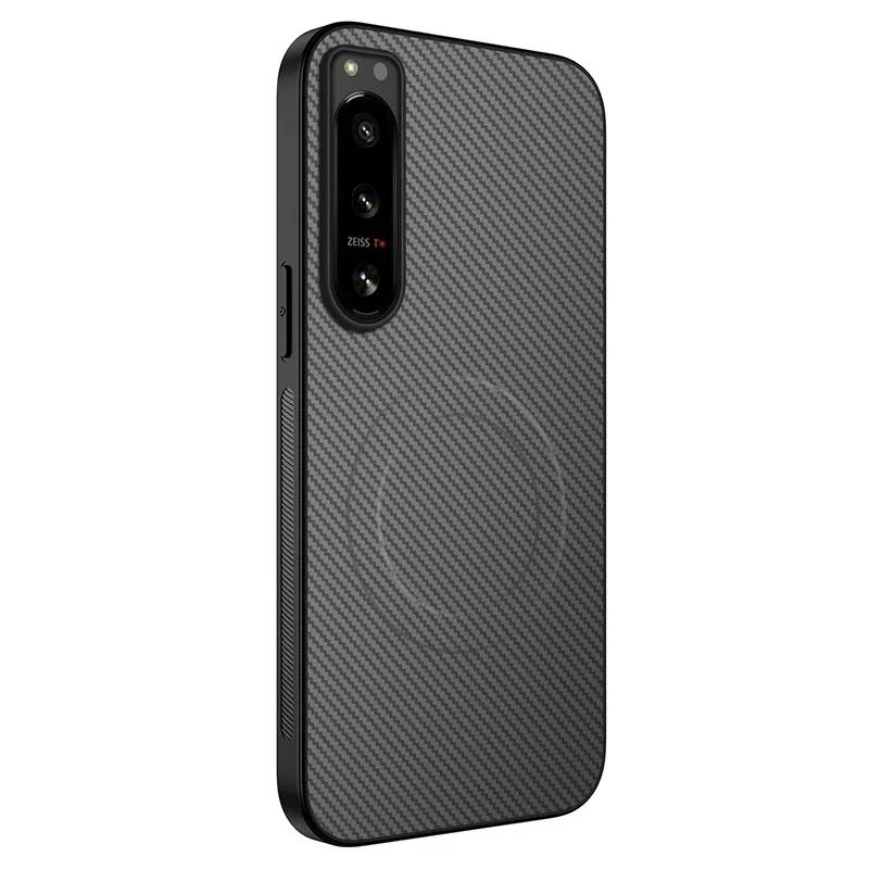 Etui na telefon z włókna węglowego PU dla Sony Xperia 5 iii II Magnetyczne ładowanie bezprzewodowe Odporne na wstrząsy Silikonowe miękkie etui na tył