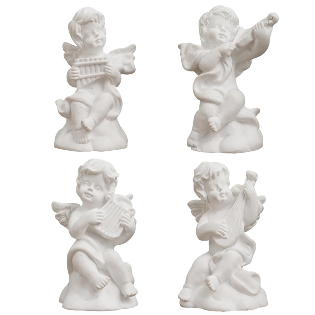 

[Queen-b] Set of 4 Angel Figurines, Angel Objects, Interior Ornaments, Mini Decor, Cute, White Resin, Stylish Accessories
