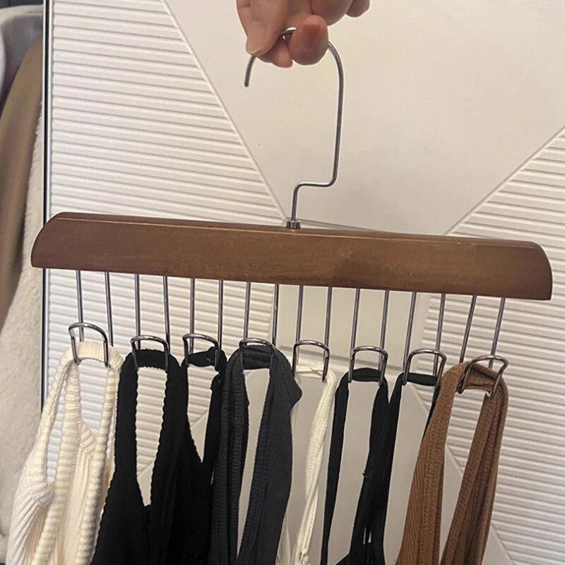 1 PC Multi-functional Solid Wood Hanger Hook Women Storage Bra Hanger Home Belt Hanger Durable 8 Hooks Rack Closet Clothes Organizer