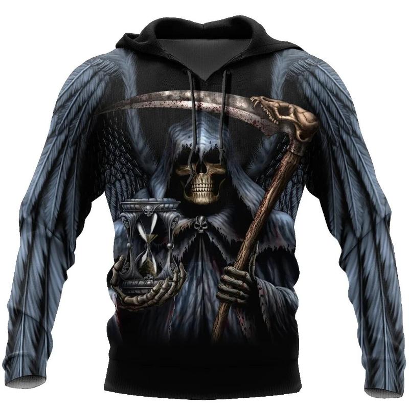 

2023 Новая мужская осенняя толстовка с капюшоном с 3D-принтом и рисунком черепа, модная повседневная повседневная толстовка с карманом, пуловер, мужская одежда
