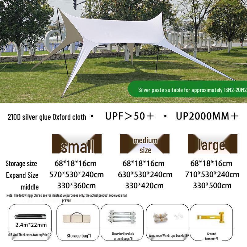 Swallowtail Black Glue Camping Awning with Silver Coating Sunshade Gazebo Tent