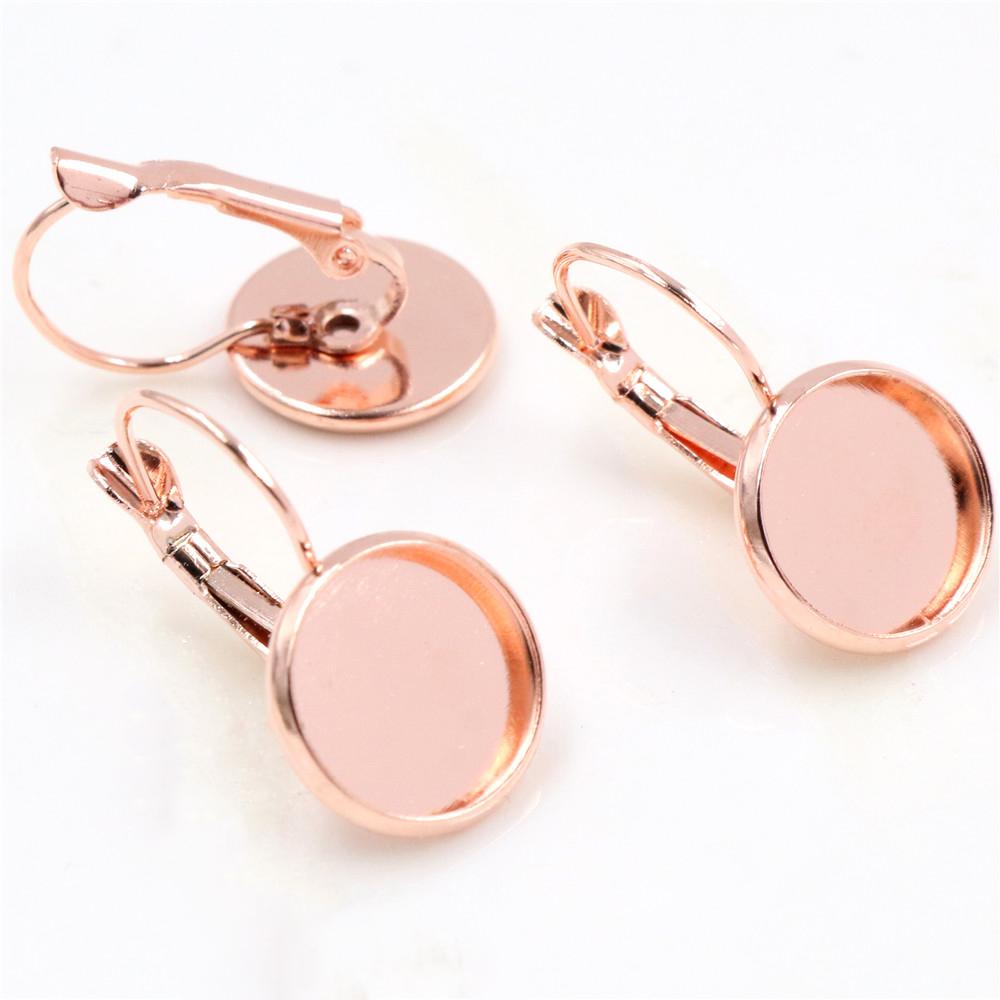 

12mm 10pcs/Lot 13 Popular Colors Plated French Lever Back Earrings Blank/Base,Fit 12mm Glass Cabochons,Buttons;Earring Bezels розового золота