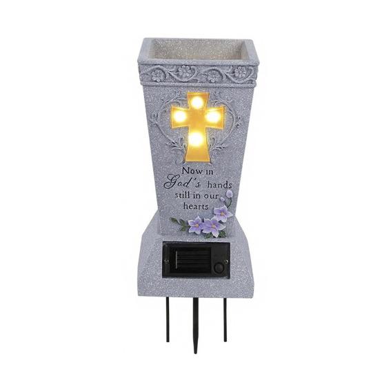 Solar Cemetery Vase with LED for Gravestone Outdoor Artificial Fresh Flower Holder Headstone