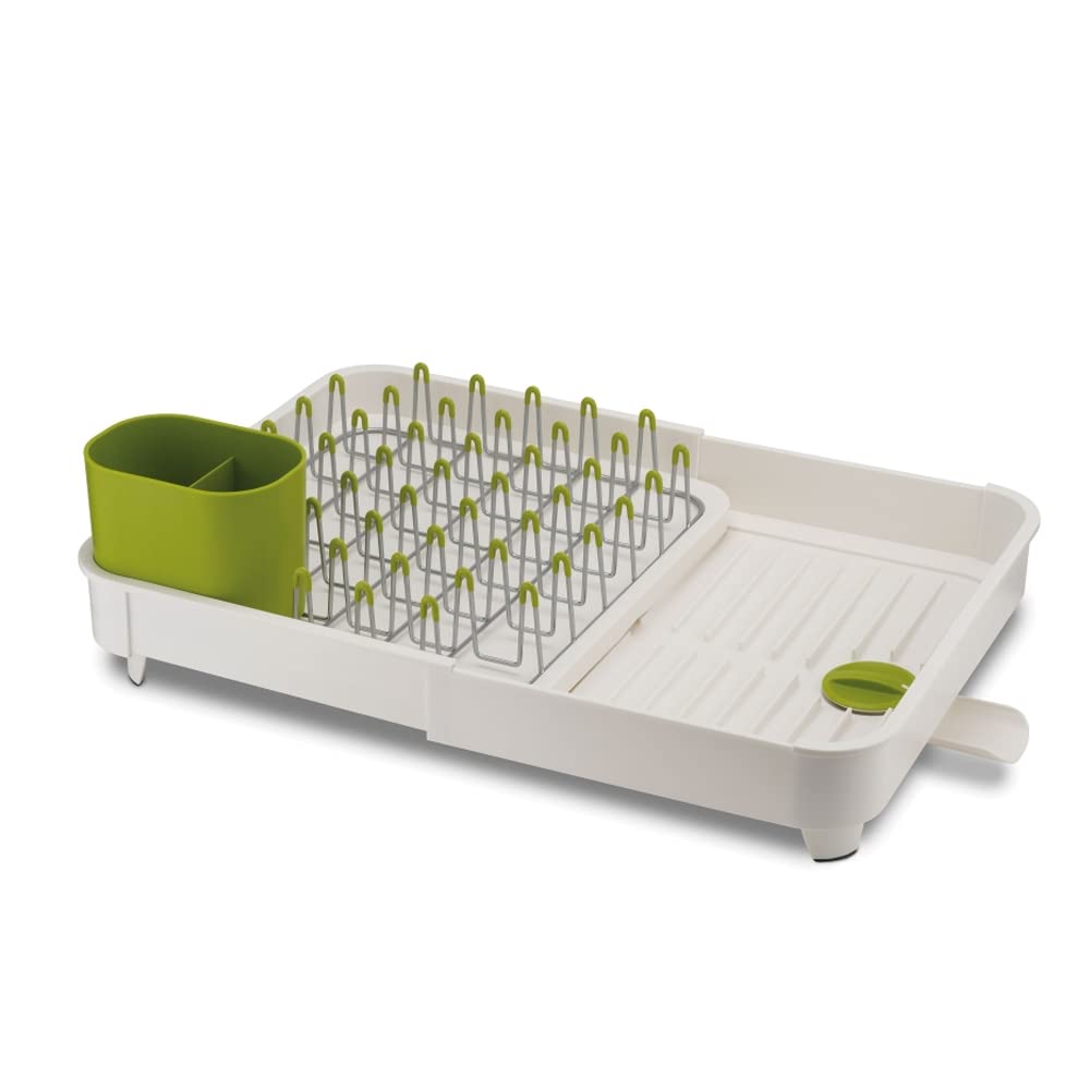 Joseph Joseph Extend Telescopic Drainer Drying Rack for Sinks with Removable Cutlery Holder and Swivel Drainer Spout Off 85071 - - White/Green