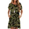 Damenmode Lässig Rundhals Kurzarm Blatt Floral Print Kleid