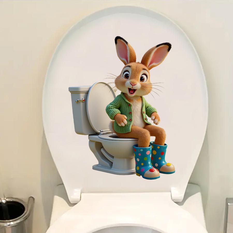 3D Realistic Cartoon Rabbit Toilet Lid Sticker for Kids Bathroom Home Decor