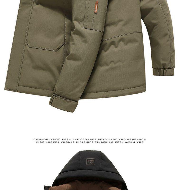 Męska Zimowa Kurtka Puchowa z Kapturem - Ciepła Odzież Wierzchnia w Kolorze Czarnym, Imbirowym, Żółtym