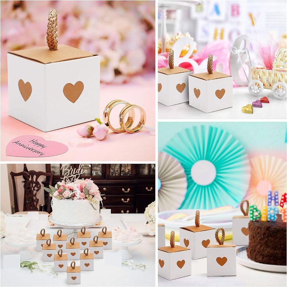 10pcs White & Brown Heart Wedding Favor Box Mini Gift Packaging Boxes  Baby Shower
