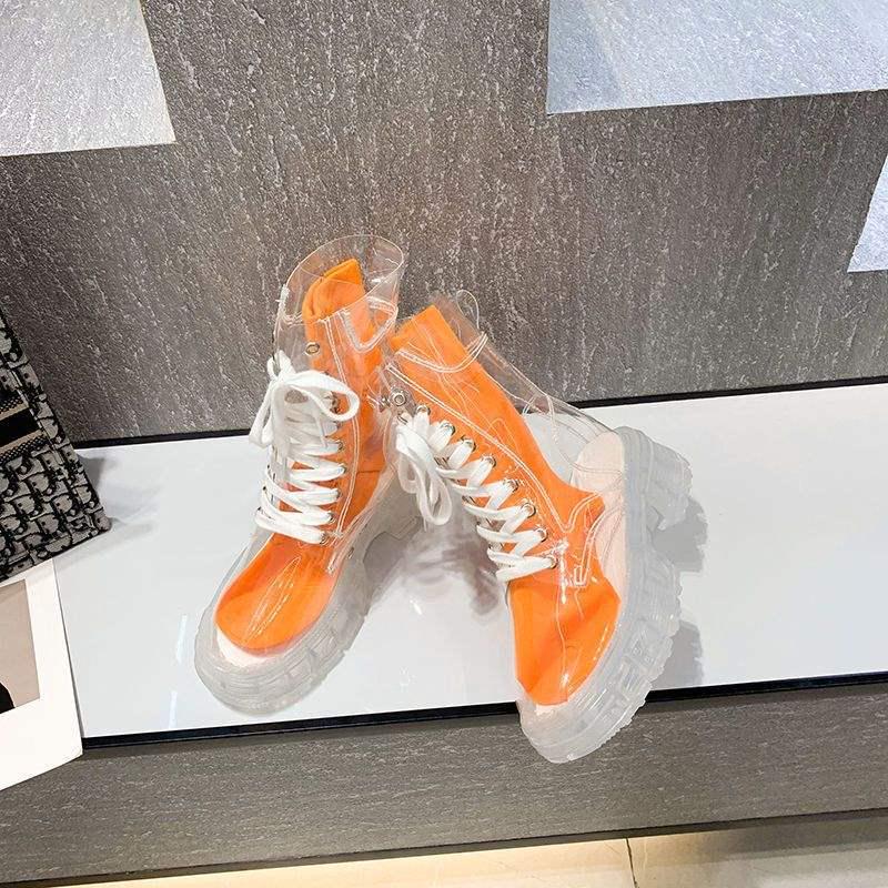 Transparente Schnür-Martin-Boots im koreanischen Stil: Kristallsohle, Knöchel-Sneakers mit dicker Sohle für Damen und Studentinnen - Modische Regenstiefel