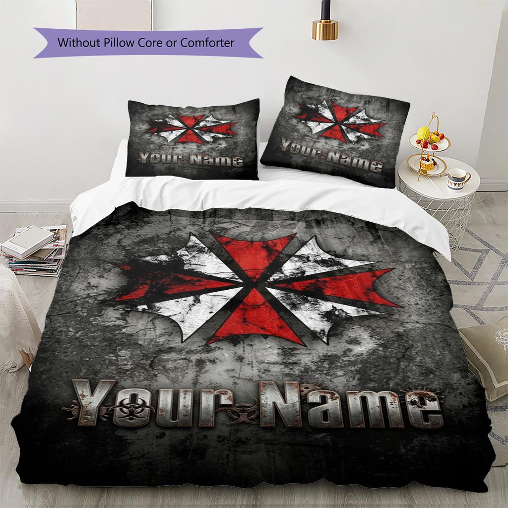 Name Custom Umbrella Corporation Pattern Bedding Set Quilt Cover Pillowcase Home Decor Gift (1 * Duvet Cover + 2 * Pillowcase, Without Core)
