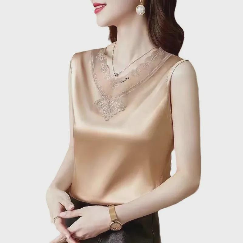 Women's Lace Acetate Sleeveless Vest - Fashionable Inner Layer for Spring & Autumn