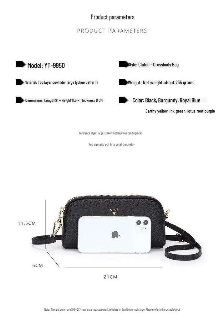 Γνήσιο Δερμάτινη Γυναικεία Τσάντα Crossbody - Νέα Μόδα Δερμάτινη Τσάντα Ώμου για Κινητό, Μεγάλη Τσάντα-Πορτοφόλι με Υφή Λίτσι, Μικρή Γυναικεία Τσάντα