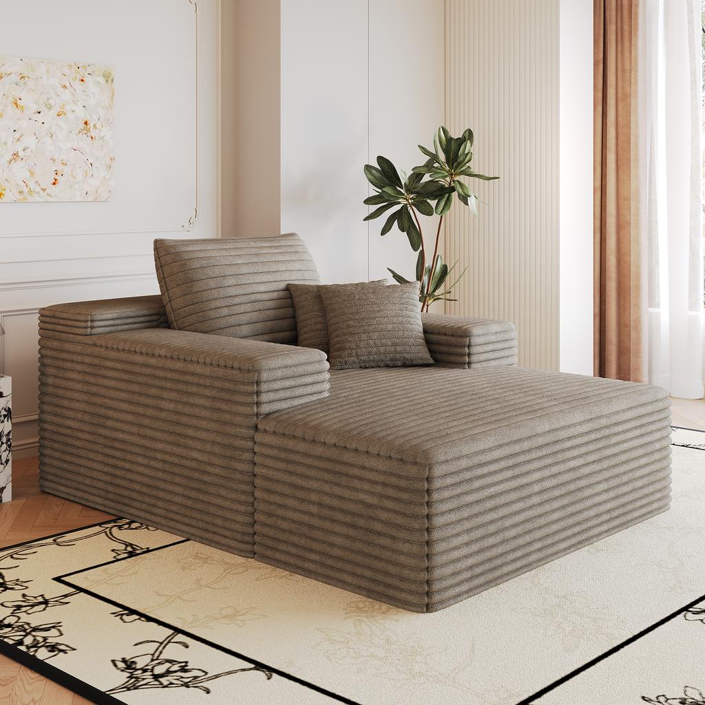 115*159cm, Comfortable Corduroy Sofa, Deep Seat, Boneless Modular, Sponge, No Assembly Required, Compression, Living Room, Bedroom, Camel