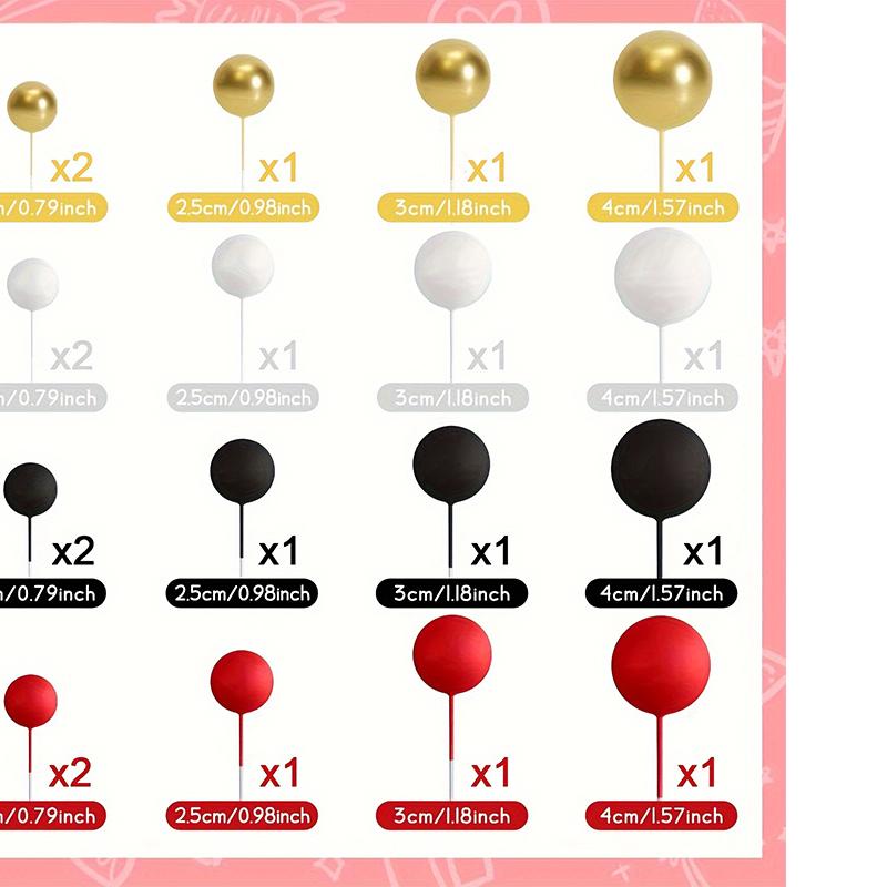 20 szt./Opakowanie 4 cm Piłeczki Toppery na Tort Dekoracje Mini Baloniki Patyczki do Topperów Złote Piłeczki Wykałaczki do Tortu Piłeczki Toppery na Tort Dekoracje Tortowe