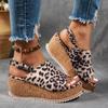 Leopard Wedges Sandals Women's Platform Shoes Summer Slippers 2025 Beach Walking Ankle Strap Pumps Zapatos De Mujer