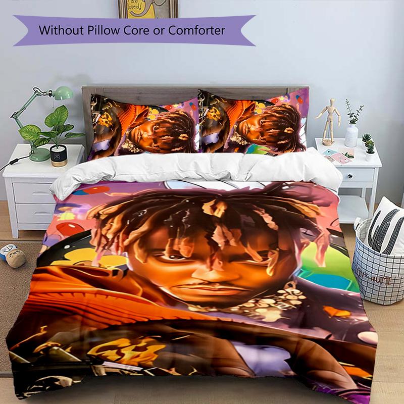 3pcs Juice WRLD1 Pattern Bedding Set Duvet Cover Set Includes Duvet Cover &pillowcases, Perfect All Season Bedroom Decoration & Gift
