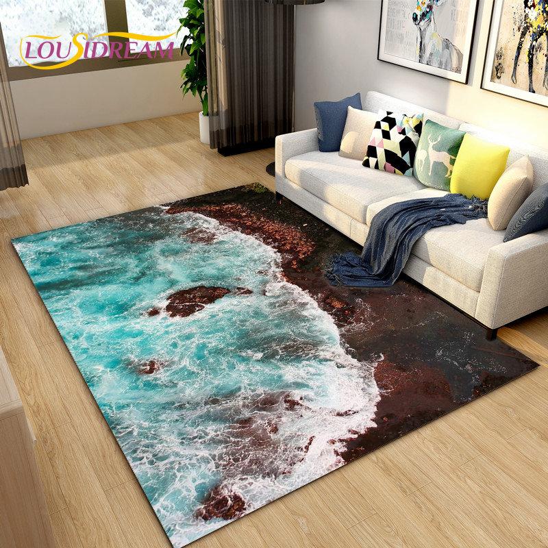 3D Ocean Seawater Beach Water Scenery Area Rug,Carpet Rug for Living Room Bedroom Sofa Doormat Decoration,Kid Non-slip Floor Mat