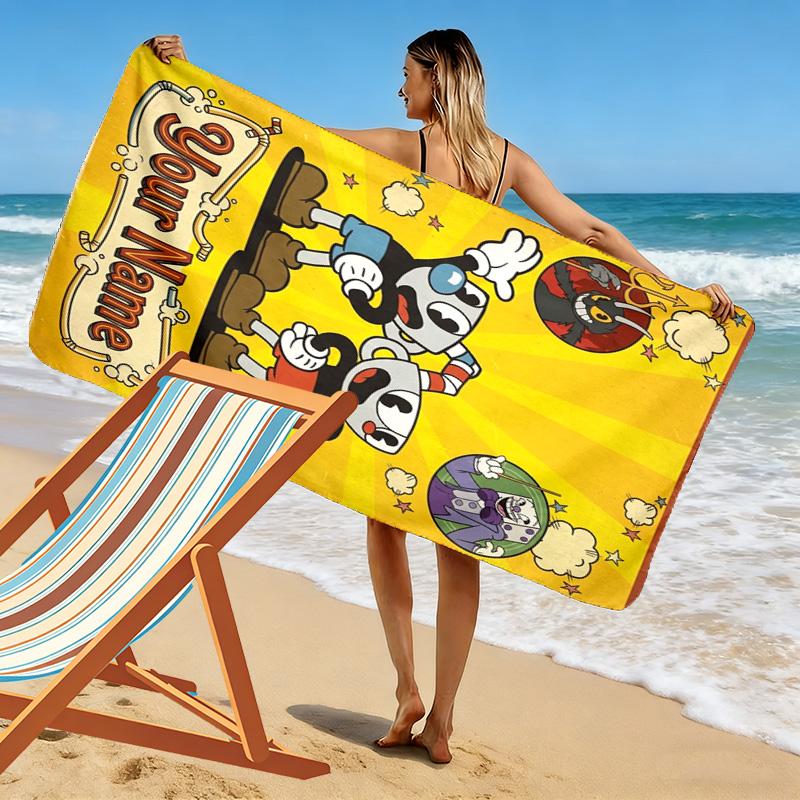 Name Custom Cuphead Game Print Beach Towel, Large Soft Quick Dry Towel for Beach Camping Swimming