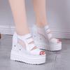 12cm Ultra High Heels Wedge Sandal for Women Fashion Summer Peep Toe Mesh Breathable Gothic Black White Platform Sandales Femmes