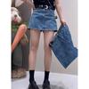 Plus Size Retro Denim High Waist A-line Skirt with Anti-Exposure Shorts