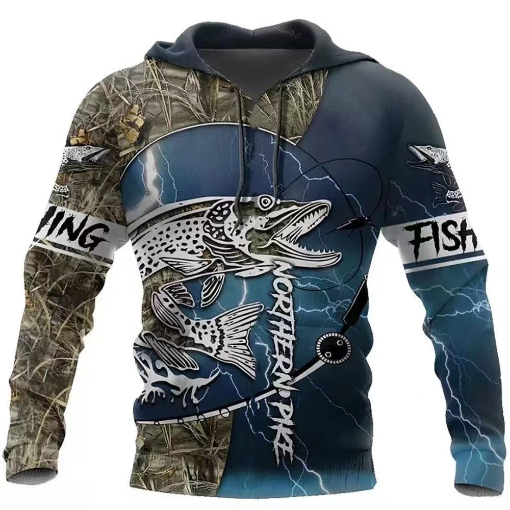 Sweat à capuche unisexe avec impression numérique 3D Motif pêcheur Luya pull de sport d'extérieur