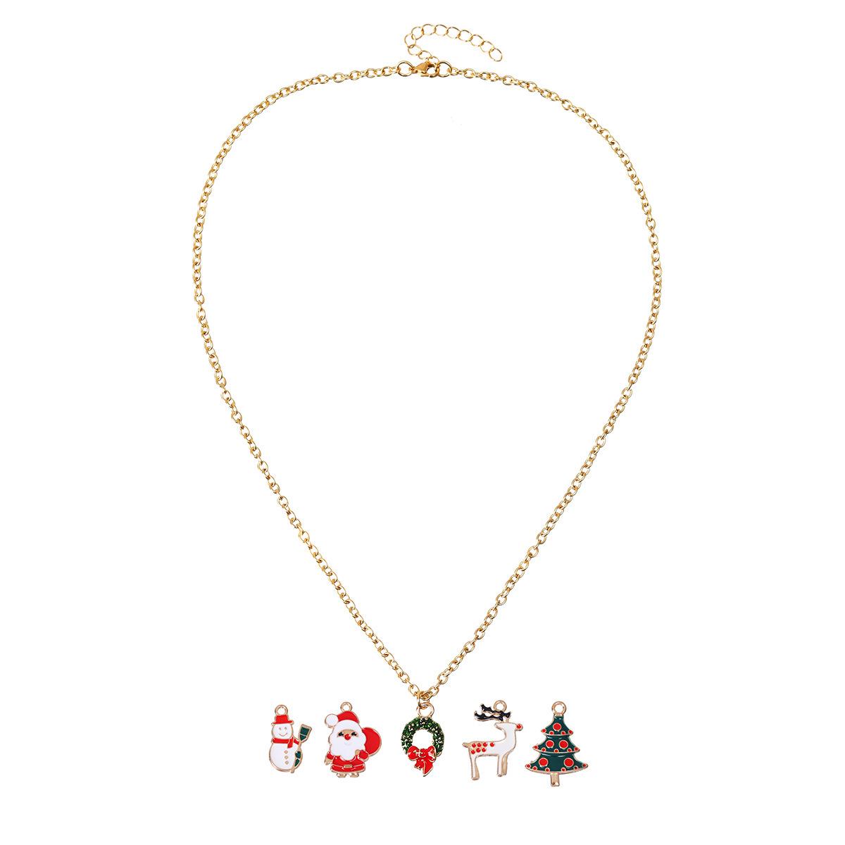 

European & American Christmas Drip Oil Pendant Necklace for Women - Clavicle Chain Jewelry with Multiple Accessories