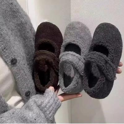 Mary Jane Shoes Platform Women's Shoes Women's Thin Inner Height Increase Single Hair Shoes Cotton Shoes Fleece Season Comfortable Birkenstocks