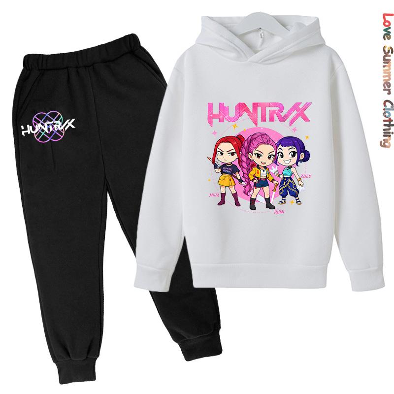 KPop Demon Hunters Girls Hoodie Tracksuit Character Hoodie HD Print Autumn Kids Hoodie Set Thin Fleece Hoodie Set Polyester
