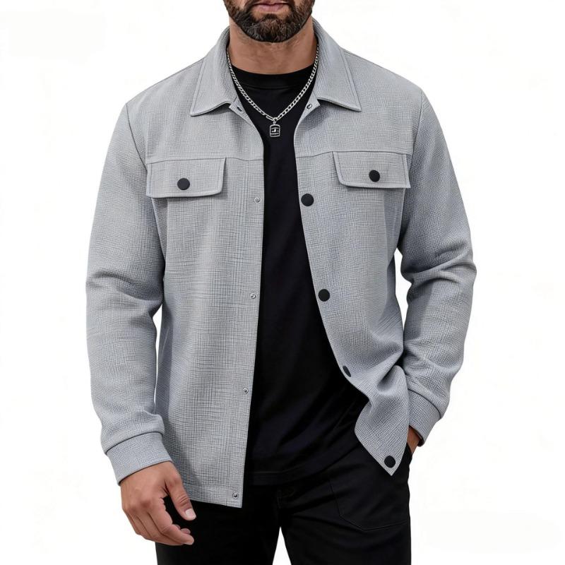 Men s Lightweight Collared Utility Jacket with Black Snap Buttons S