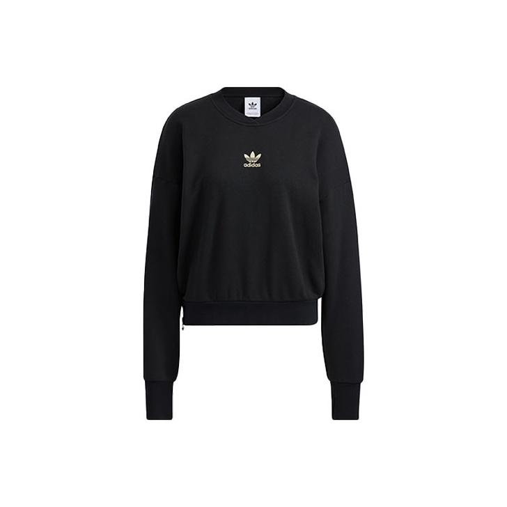 Adidas Originals Zipper Decorative Spliced Printed Long Sleeve Sports Pullover Cropped Sweatshirt Women sweatshirt Black HD0342