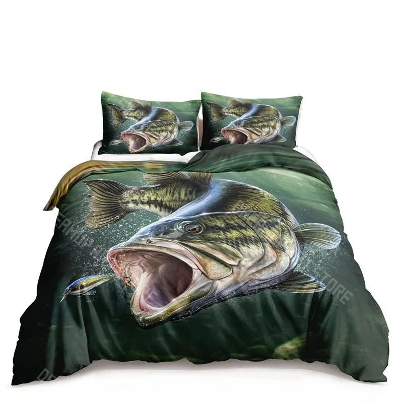 Velká štika Ryba Povlak na přikrývku King Queen Pro děti Dospělí Dospělí Mikrovlákno Potah na přikrývku 3D tisk Lovecké a rybářské ložní prádlo