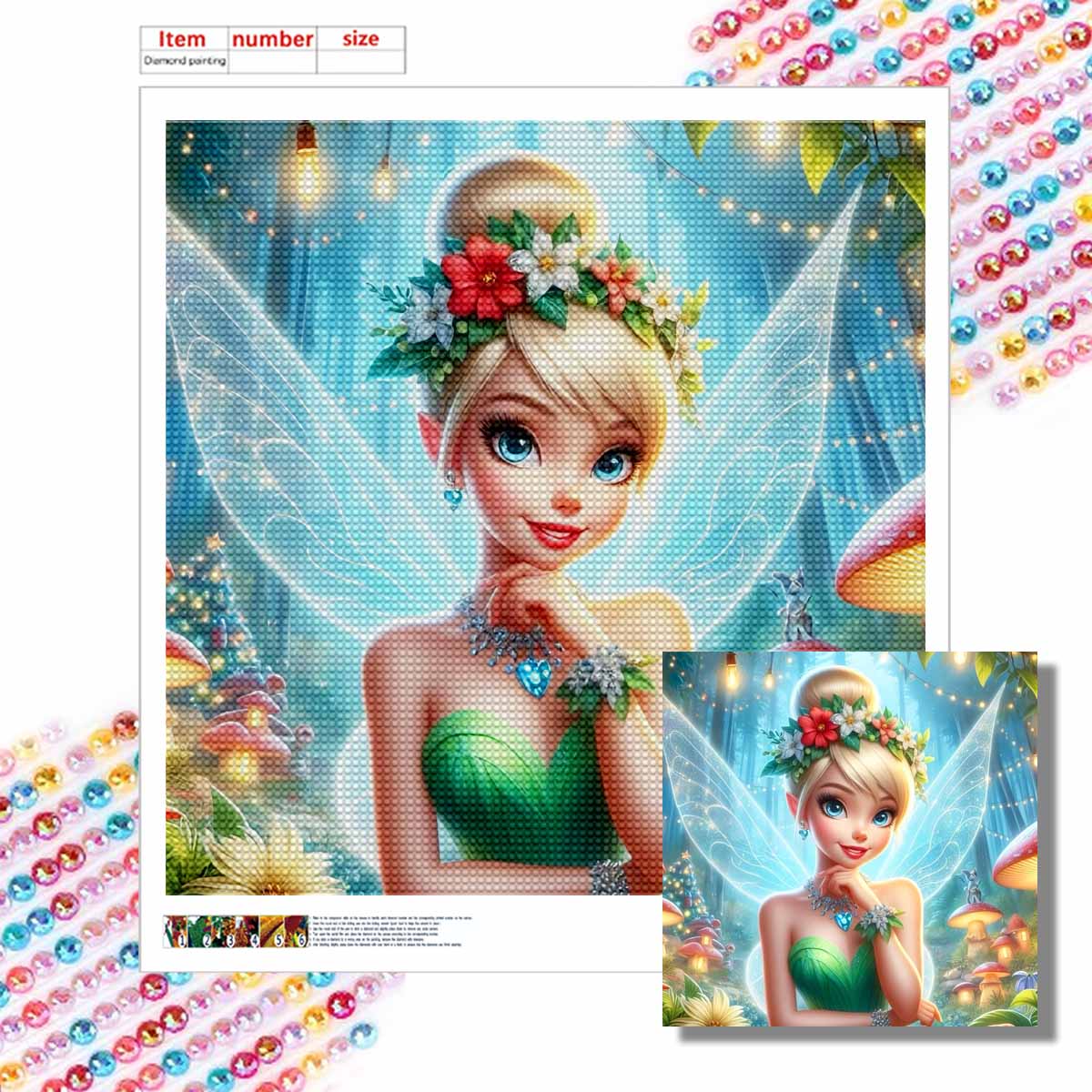 

5D DIY Diamond Painting Decorative Beautiful Fairy Full Round Drill Scenery Diamond Embroidery Cross Stitch Kits Home Decor Gift Round 20x20cm