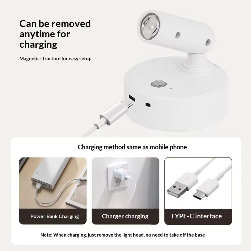 LED Light Magnetic Rechargeable Wall Light Spotlight Wireless No Punch Reading Light With Touch Switch Dimmable Bedside Lamp