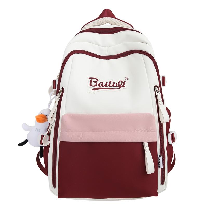 

Учнівський рюкзак великої місткості. Колірний контрастний шкільний жіночий рюкзак червоний